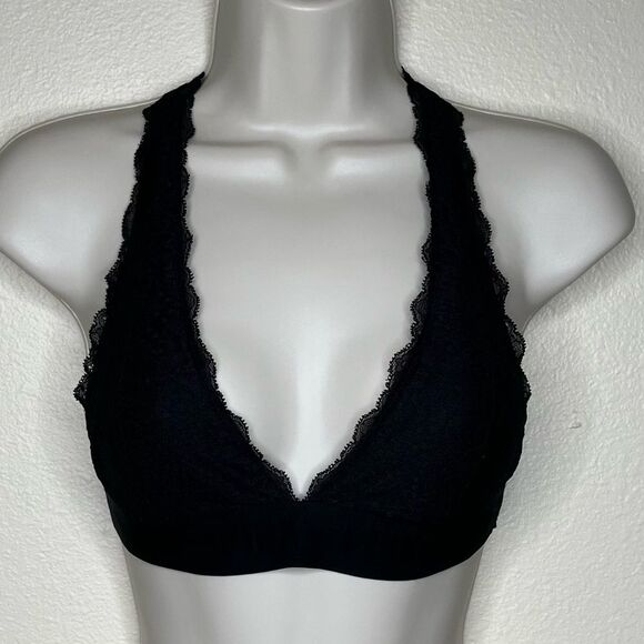 Pink Victorias Secret Black Lace Bralette Racer Halter T Back Women Size Small - Picture 16 of 16
